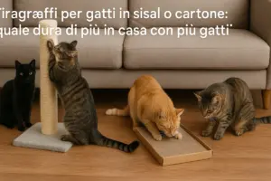 Tiragraffi per gatti in sisal o cartone: quale dura di più in casa con più gatti