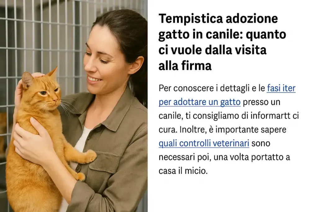 Tempistica adozione gatto in canile: quanto ci vuole dalla visita alla firma