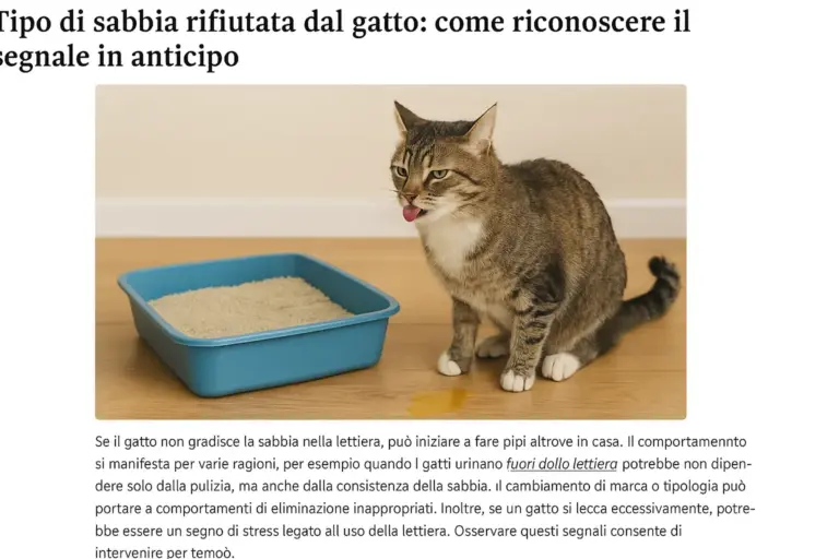 Tipo di sabbia rifiutata dal gatto: come riconoscere il segnale in anticipo