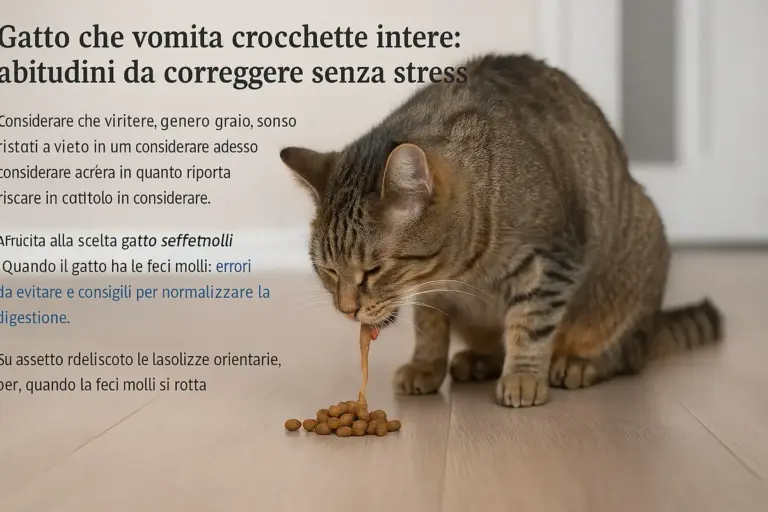Gatto che vomita crocchette intere: abitudini da correggere senza stress